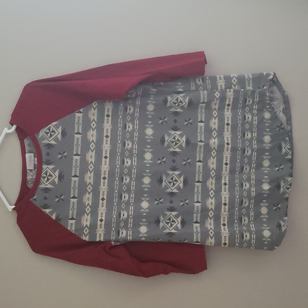 Lularoe Randy three quarter sleeve tee size medium with Aztec pattern